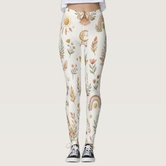 Leggings Florais Boho Aquarela Arco-Íris Pastel