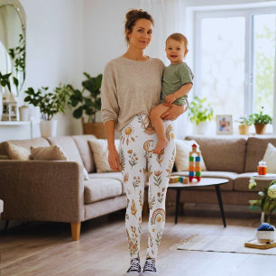 Leggings Florais Boho Aquarela Arco-íris Pastel