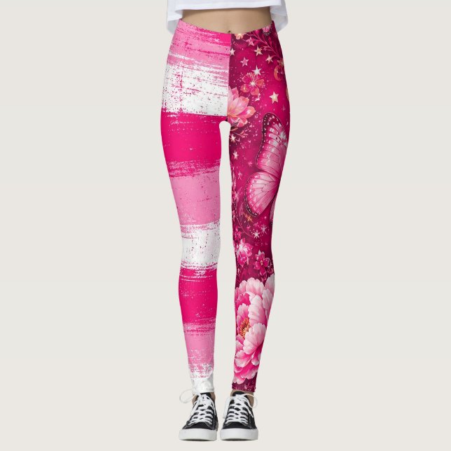 Leggings Florais Borboleta Rosa (Frente)