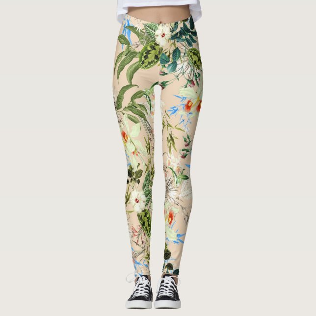 Leggings Florais Chic Flores e Folhas (Frente)