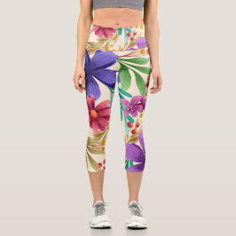 Leggings florais coloridas com roxo