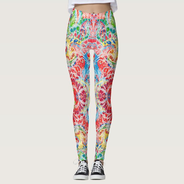 Leggings florais colorido, bonitas (Frente)