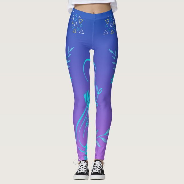 Leggings Florais com Gradiente Geométrico (Frente)