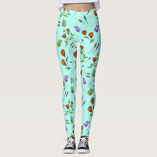 Leggings Florais com Padrão de Borboleta Whimsy Bl (Frente)