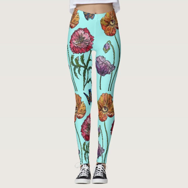 Leggings Florais De Aqua Média Poppy (Frente)