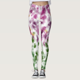 Leggings Florais de Aquarela Roxo e Verde Sage