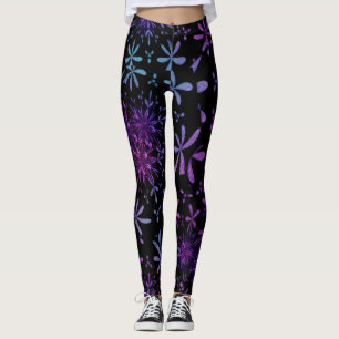 Leggings Florais De Batik, Turquesa Roxo Retro