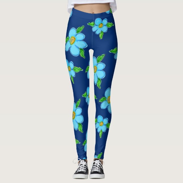 Leggings Florais de Bebê Azul (Frente)