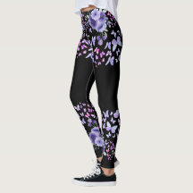 Leggings Florais de Borboleta Roxa em Aquarela - F