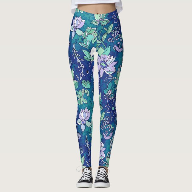 Leggings Florais de Cores Frias (Frente)