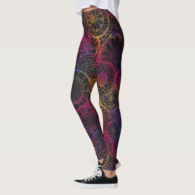 Leggings Florais De Design De Inspiração Mandala (Esquerda)