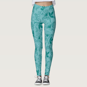 Leggings Florais de Mulheres Aqua Verde