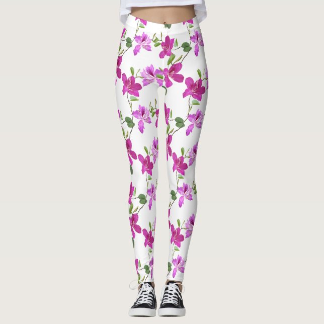 Leggings Florais De Mulheres Rosa/Fuchsia (Frente)