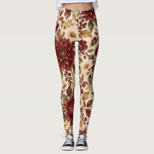 Leggings Florais de Outono Burgundy Elegantes