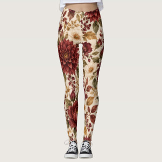 Leggings Florais de Outono Burgundy Elegantes