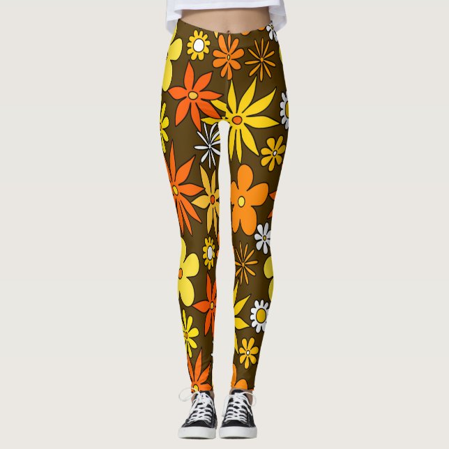 Leggings Florais de Padrão do Estilo 1970 (Frente)