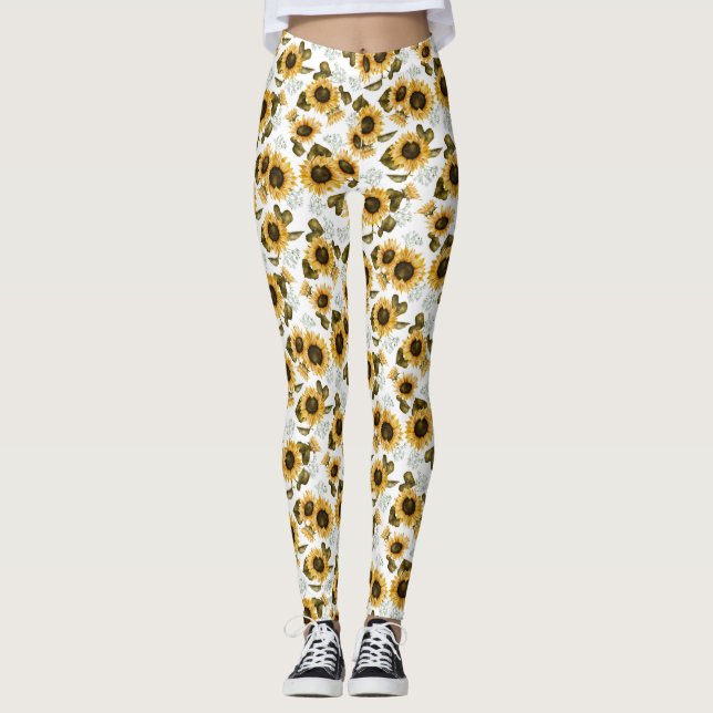 Leggings Florais De Padrões De Sunflower Summer (Frente)