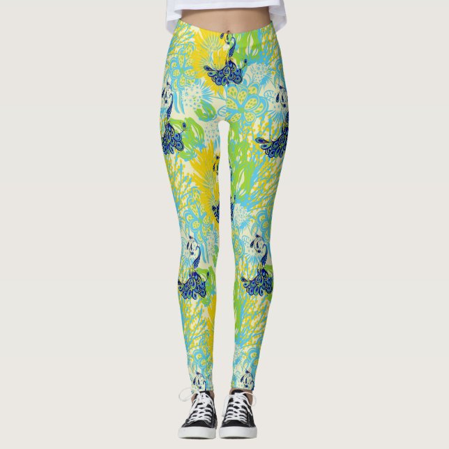 leggings florais de pavão (Frente)