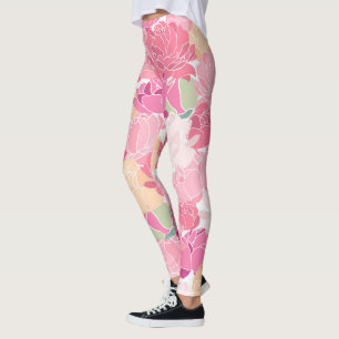 Leggings Florais de Peony Rosa, Amarelo
