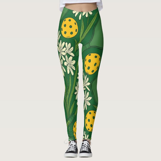 Leggings Florais De Pickleball Com Bolas Estilizad (Frente)