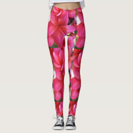 Leggings florais de plumeria rosa havaiana