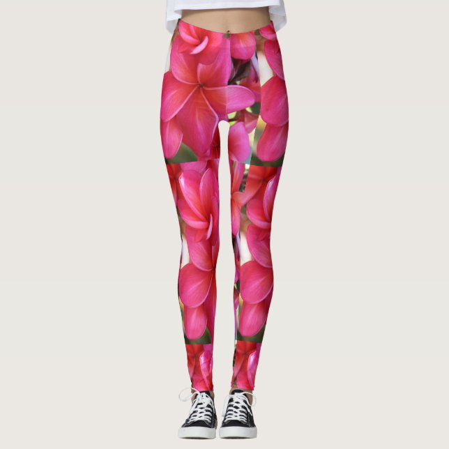 Leggings florais de plumeria rosa havaiana (Frente)