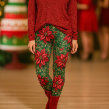 Leggings Florais de Poinsettia Vermelha Verde de N