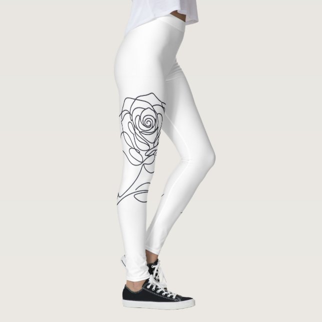 Leggings Florais de Rosa com Linha Minimalista (Direita)