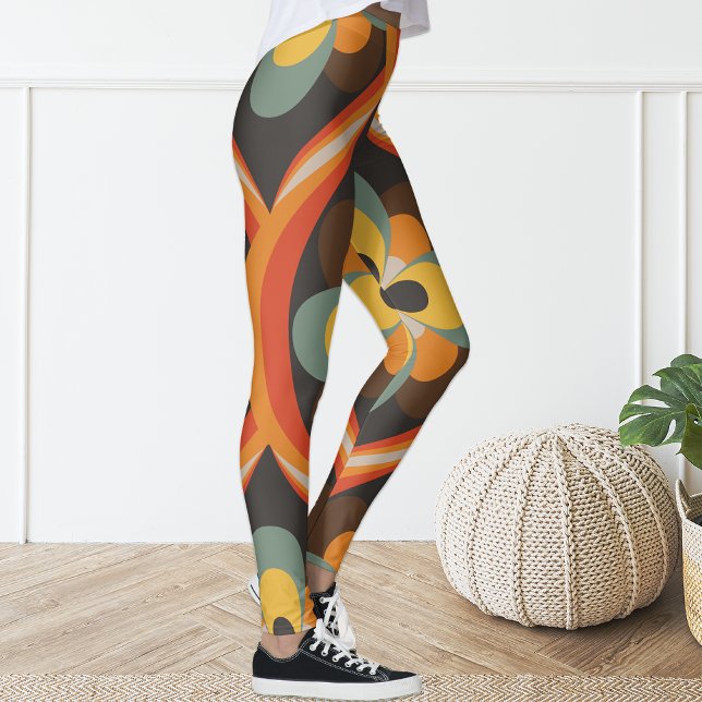 Leggings Florais Geométricas Laranja Retro (Criador carregado)