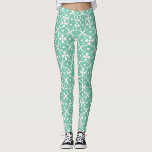 Leggings Florais Geométricas Verde-Menta