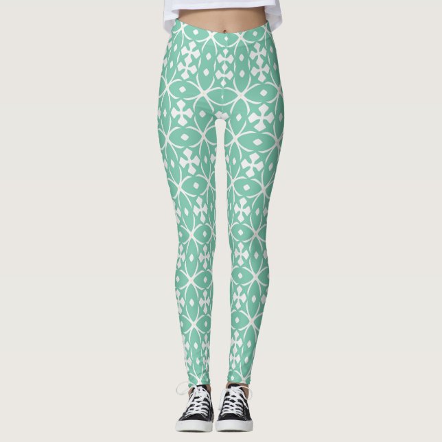 Leggings Florais Geométricas Verde-Menta (Frente)