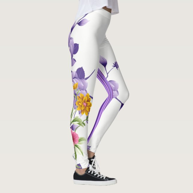 Leggings Florais Listradas Roxas (Direita)