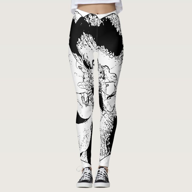 Leggings florais minimalistas de preto e branco (Frente)