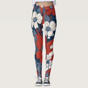 Leggings Florais Patrióticas para 4 de Julho