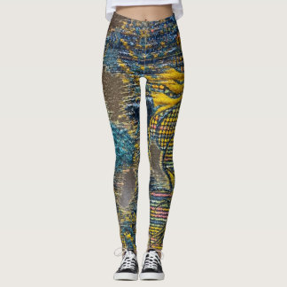Leggings Florais Texturizadas em Azul e Dourado Bo