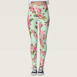 Leggings Florais Verdes e Cor-de-Rosa do Estilo Vi