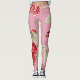 Leggings florais vermelhas do rosa floral