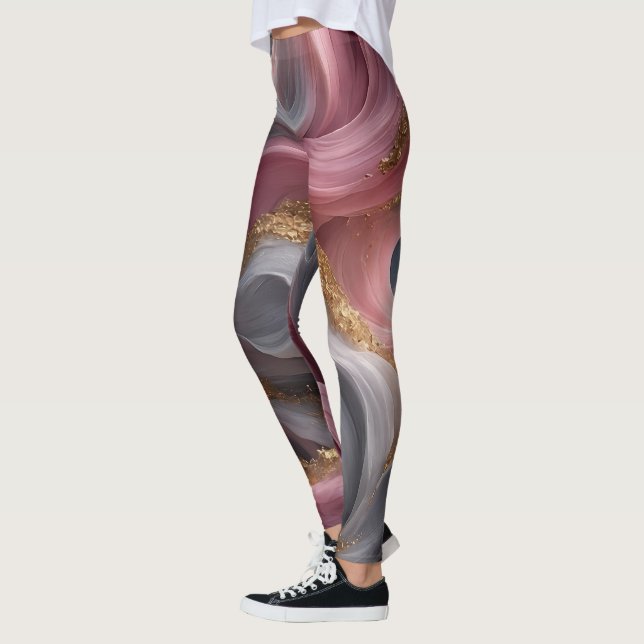Leggings Fluidas Abstratas Rosa e Cinza com Dourad (Esquerda)