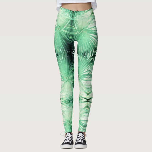 Leggings Foleadas de Folha de Palma Verde Incrível (Frente)
