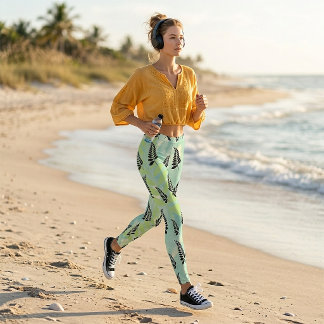 Leggings Folha de Samambaia Preta Tropical