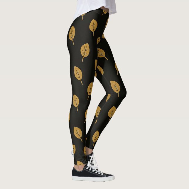 Leggings Folhas Douradas Pretas e Silenciadas (Direita)
