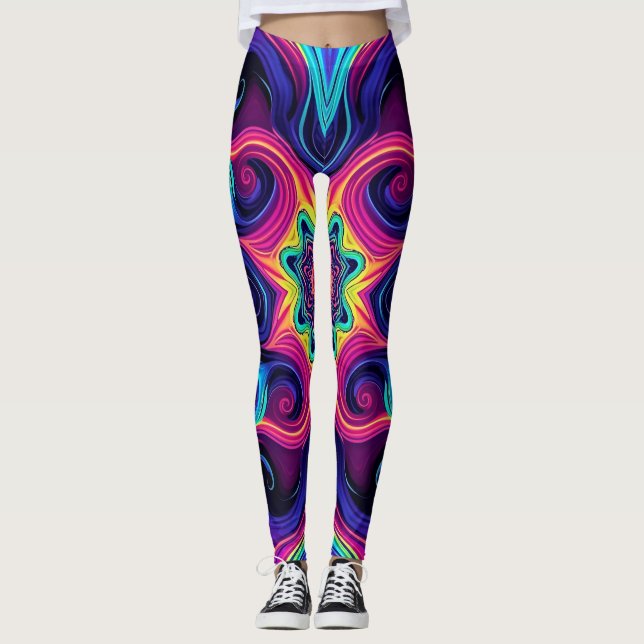 Leggings Fractais Psicodélicas com Arte Neon Manda (Frente)