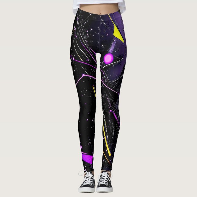 Leggings Futurísticas De Galáxias Neonárias De Pul (Frente)