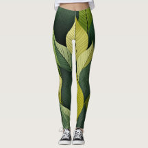 Leggings Geométricas De Folha Verde E Impressão