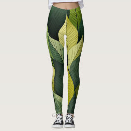 Leggings Geométricas De Folha Verde E Impressão