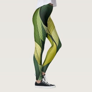 Leggings Geométricas De Folha Verde E Impressão