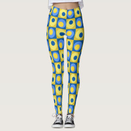 Leggings geométricas de pontos e quadrados azuis e