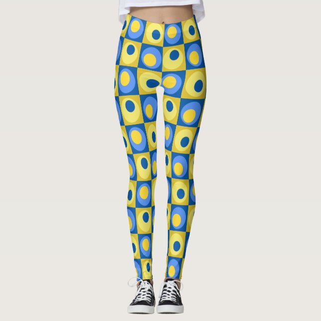 Leggings geométricas de pontos e quadrados azuis e (Frente)