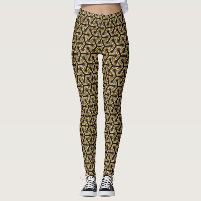 Leggings Geométricas Douradas V1 Pretas ★ Psydefx (Frente)