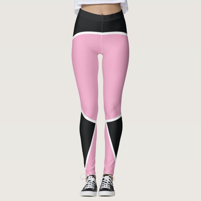 Leggings Geométricas Pretas e Rosas Abstratas (Frente)